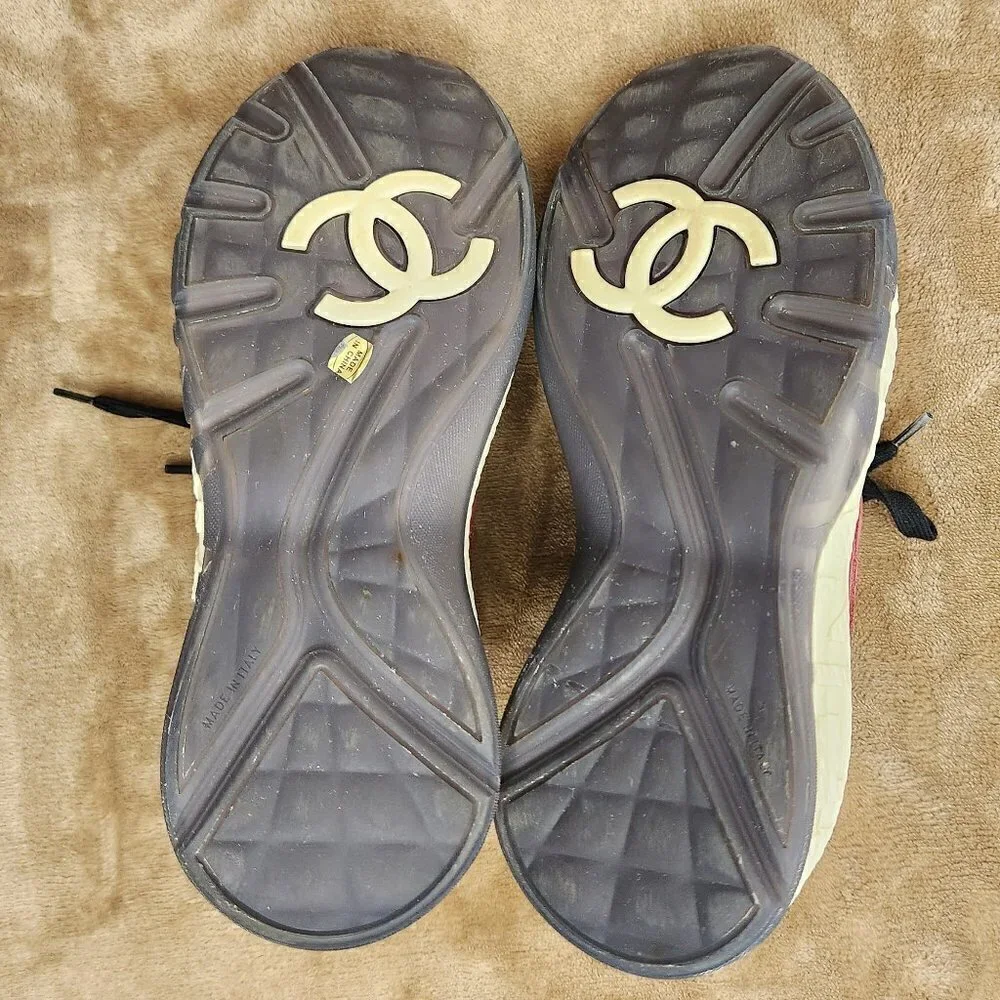 Chanel Casual Fabric Tweed Suede Sneakers, Authentic